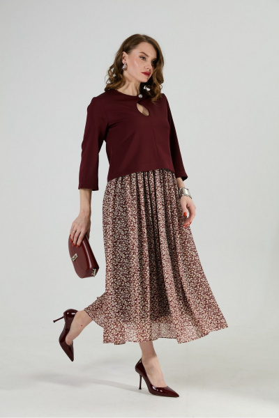 Платье NikVa 1009-1 бургунди и цветы на винном фоне - фото 6