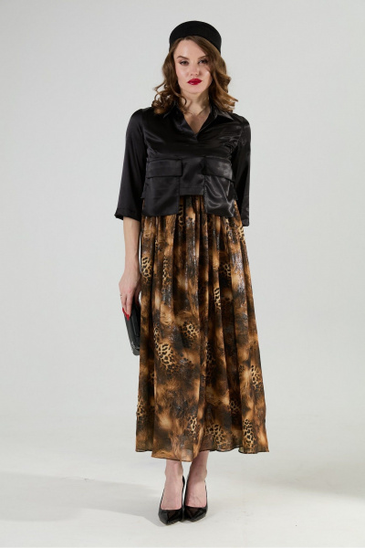 Платье NikVa 514-4 чёрный и кофейный леопард - фото 11