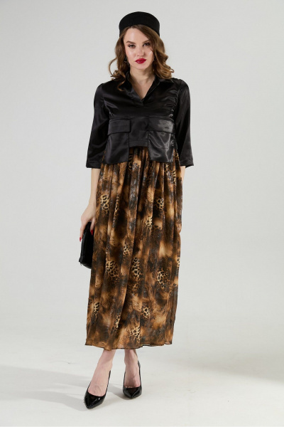 Платье NikVa 514-4 чёрный и кофейный леопард - фото 9