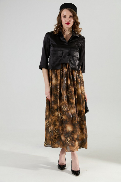 Платье NikVa 514-4 чёрный и кофейный леопард - фото 8