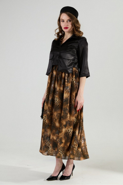 Платье NikVa 514-4 чёрный и кофейный леопард - фото 7