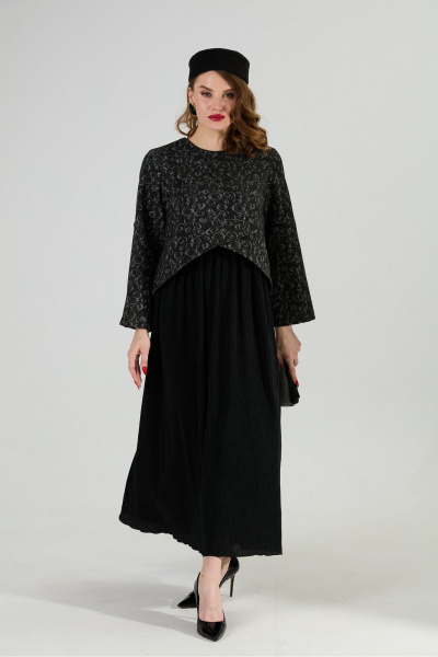 Платье NikVa 740-22 графитовая абстракция и чёрный - фото 1