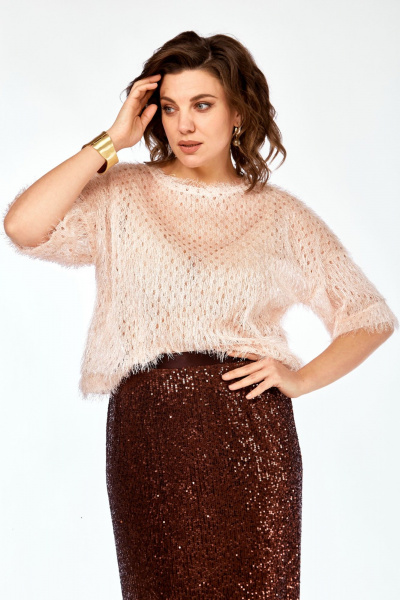 Блуза, юбка Ольга Стиль Л-413 персик-бронза - фото 4