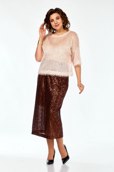 Блуза, юбка Ольга Стиль Л-413 персик-бронза - фото 1