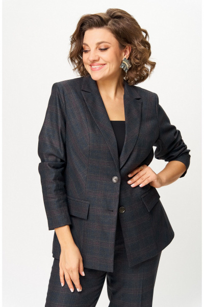 Брюки, жакет БелЭльСтиль 412-3_14_22+609-3_23_22 серо-коричневая клетка - фото 9