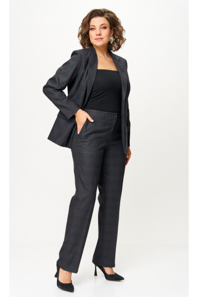 Брюки, жакет БелЭльСтиль 412-3_14_22+609-3_23_22 серо-коричневая клетка - фото 2