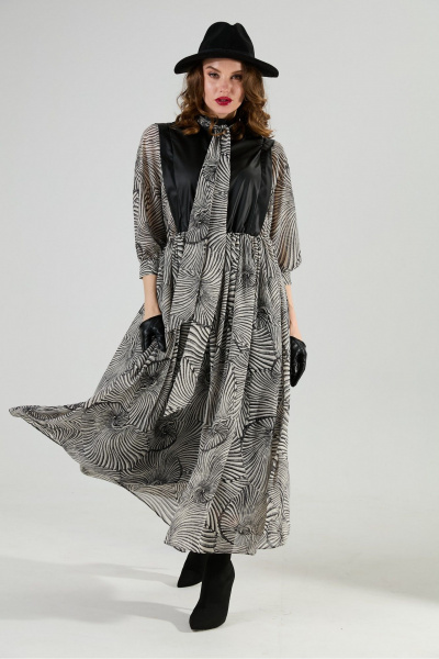 Платье NikVa 1010-1а чёрный/чёрно-белые_ракушки - фото 8