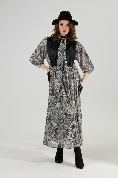Платье NikVa 1010-1а чёрный/чёрно-белые_ракушки - фото 4