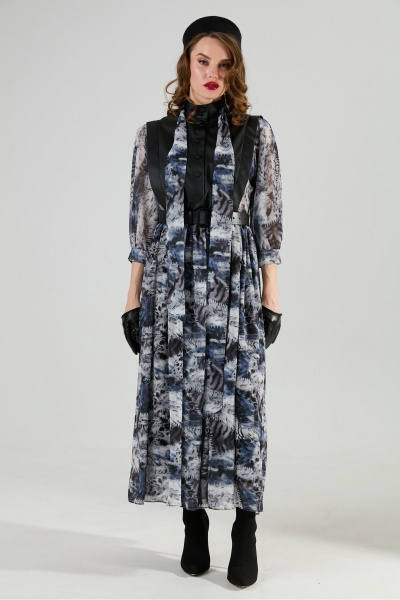 Платье NikVa 1010-2 чёрный/ серая_абстракция - фото 1