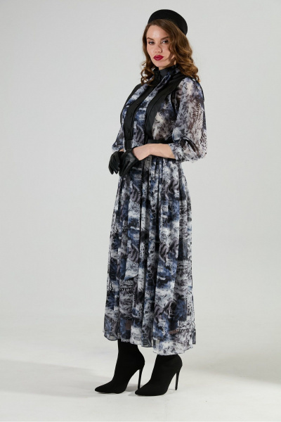 Платье NikVa 1010-2 чёрный/ серая_абстракция - фото 3