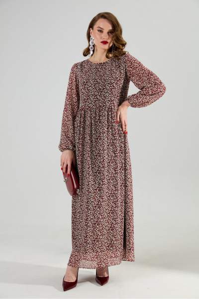 Платье NikVa 801-9 листья_бургунди - фото 1