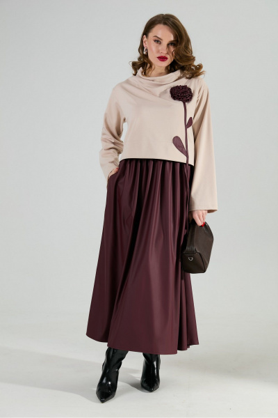 Платье NikVa 924-10 капучино и бургунди - фото 6