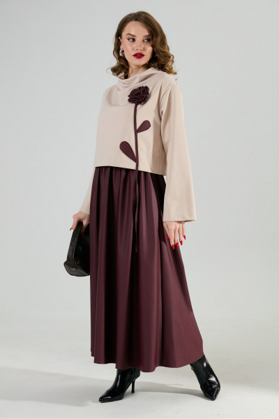 Платье NikVa 924-10 капучино и бургунди - фото 3