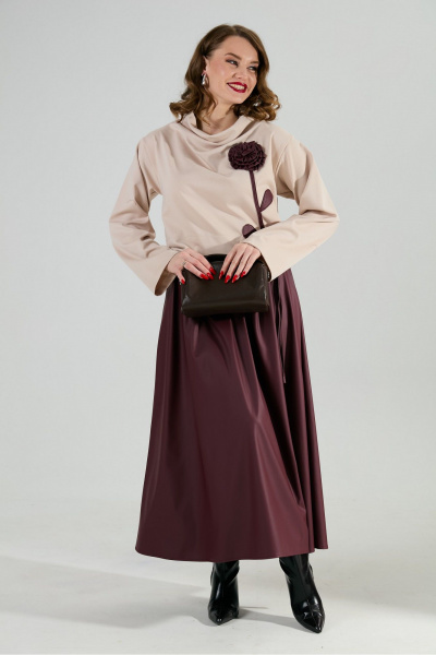 Платье NikVa 924-10 капучино и бургунди - фото 2
