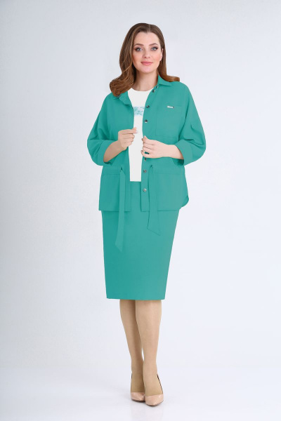 Блуза, жакет, юбка VOLNA 1193 бирюзово-зеленый - фото 2