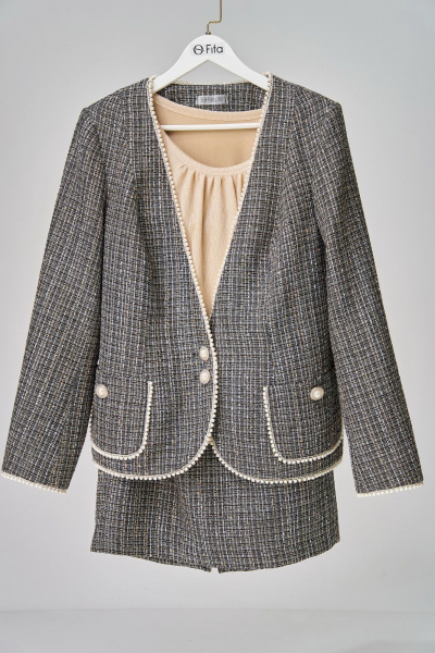 Джемпер, жакет, юбка Fita 4121 серо-бежевый - фото 8