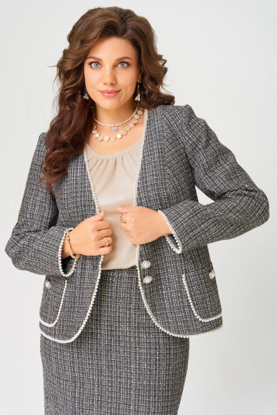 Джемпер, жакет, юбка Fita 4121 серо-бежевый - фото 5