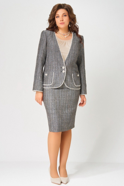 Джемпер, жакет, юбка Fita 4121 серо-бежевый - фото 1