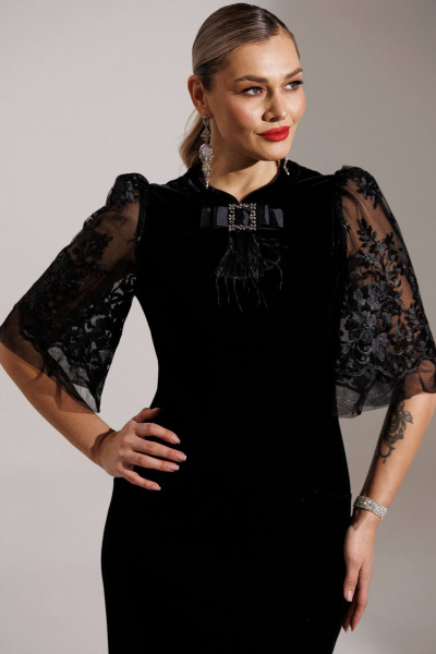 Блуза, брюки Мода Юрс 25-2884 черный_гипюр - фото 3
