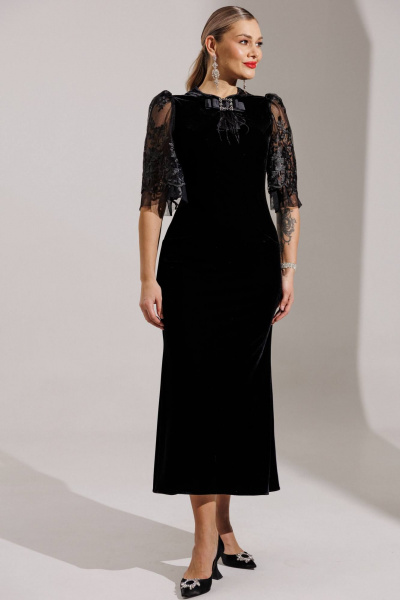 Блуза, брюки Мода Юрс 25-2884 черный_гипюр - фото 1