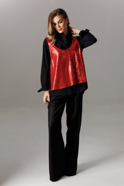Блуза, брюки, футболка Ларс Стиль 1189 черный-красный - фото 6