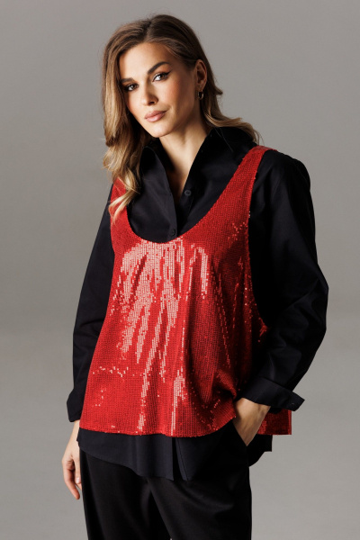 Блуза, брюки, футболка Ларс Стиль 1189 черный-красный - фото 5