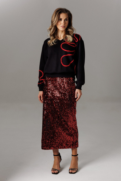 Блуза, юбка Ларс Стиль 1184 черный-красный - фото 6