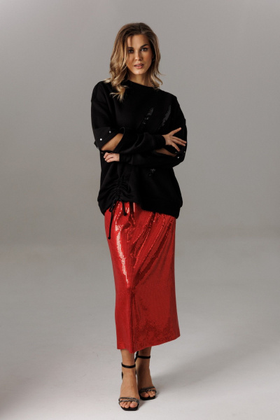 Блуза, юбка Ларс Стиль 1187 черный-красный - фото 4