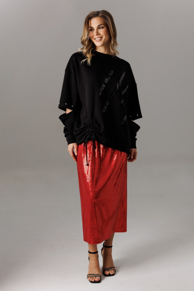 Блуза, юбка Ларс Стиль 1187 черный-красный - фото 2