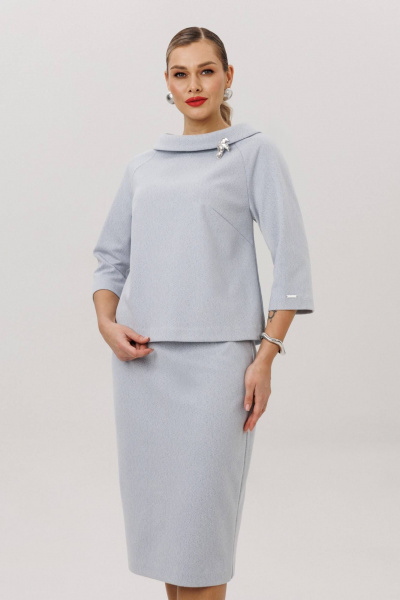 Блуза, юбка Anastasia м-1163 серо-голубой - фото 7