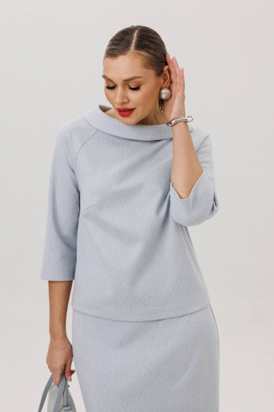Блуза, юбка Anastasia м-1163 серо-голубой - фото 4