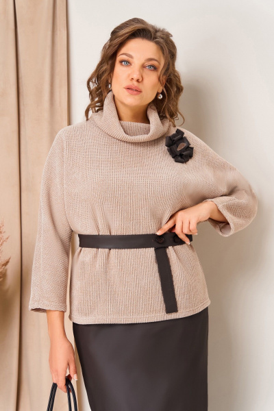 Джемпер, юбка VOLNA 1447 бежево-шоколадный - фото 3