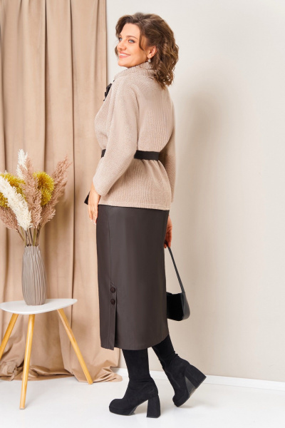 Джемпер, юбка VOLNA 1447 бежево-шоколадный - фото 4