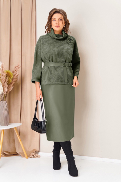 Джемпер, юбка VOLNA 1447 темная-олива - фото 1