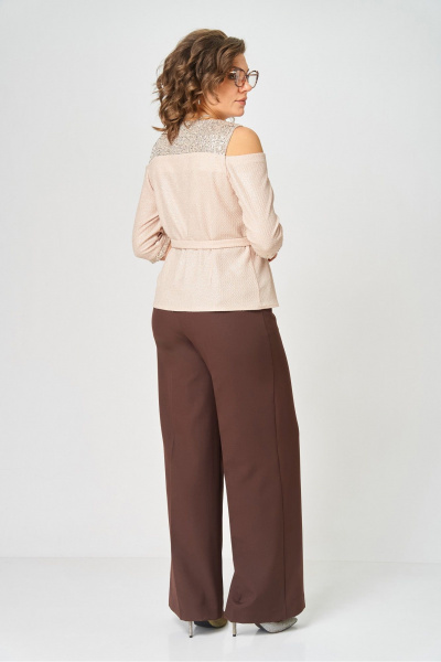 Блуза, брюки Орхидея 1635 бежевый, коричневый - фото 7