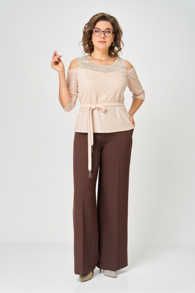 Блуза, брюки Орхидея 1635 бежевый, коричневый - фото 5