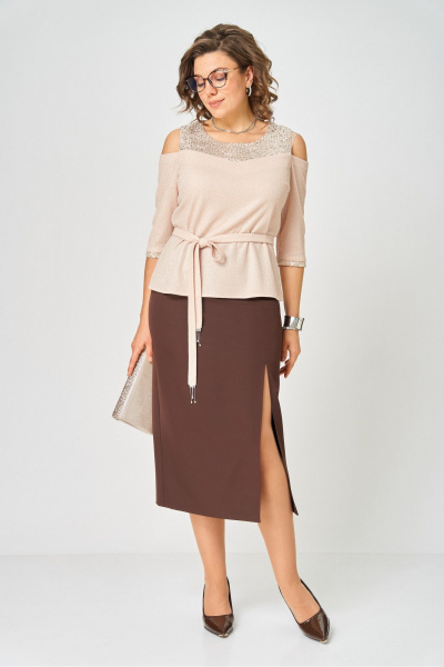 Блуза, юбка Орхидея 1637 бежевый, коричневый - фото 3