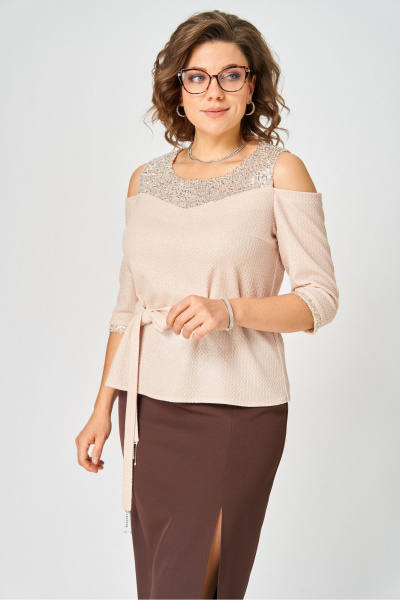 Блуза, юбка Орхидея 1637 бежевый, коричневый - фото 2