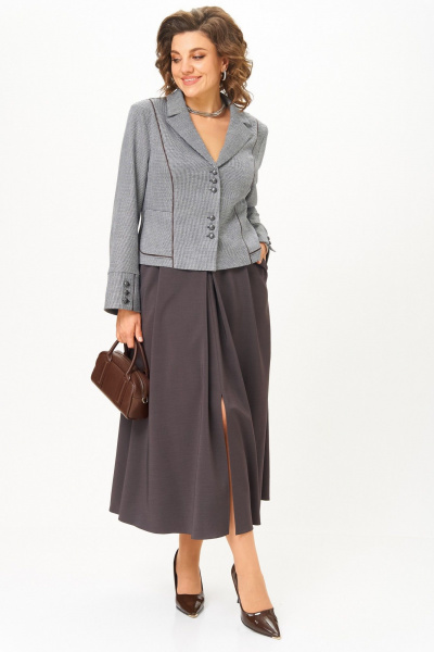 Жакет, юбка Aira Style 24133 серо-коричневый - фото 9
