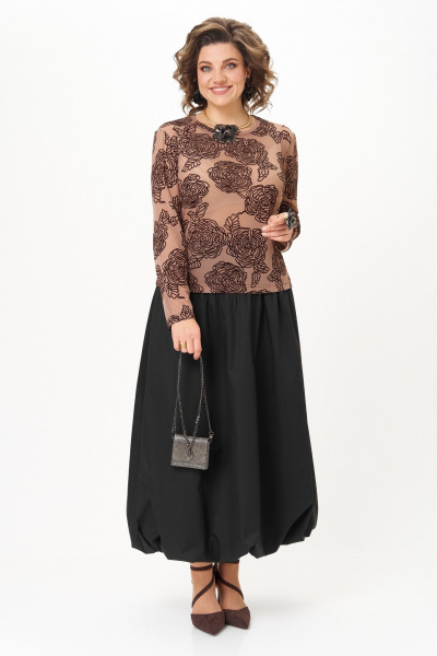 Топ, юбка Aira Style 24136 капучино-черный - фото 12