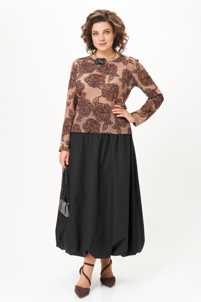 Топ, юбка Aira Style 24136 капучино-черный - фото 11