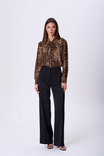 Блуза прямого силуэта с воротником-шаль и завязками Lady Line 1577 - фото 1