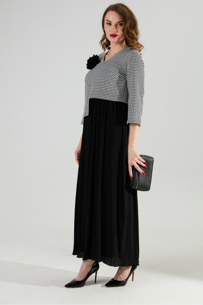 Платье NikVa 377-4 чёрно-белая гус лапка и чёрный - фото 6