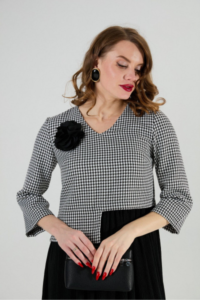 Платье NikVa 377-4 чёрно-белая гус лапка и чёрный - фото 5