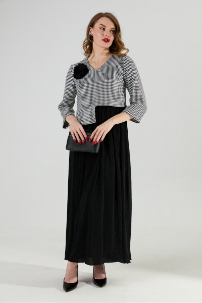 Платье NikVa 377-4 чёрно-белая гус лапка и чёрный - фото 3
