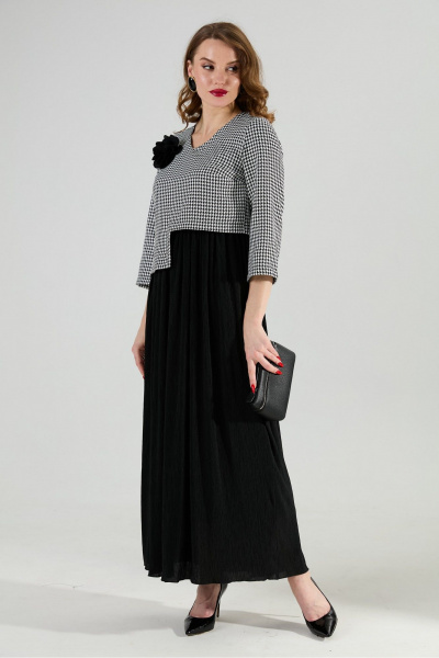 Платье NikVa 377-4 чёрно-белая гус лапка и чёрный - фото 1