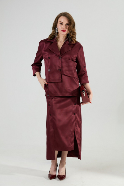 Жакет, юбка NikVa 972-5 бургунди_полоска - фото 8