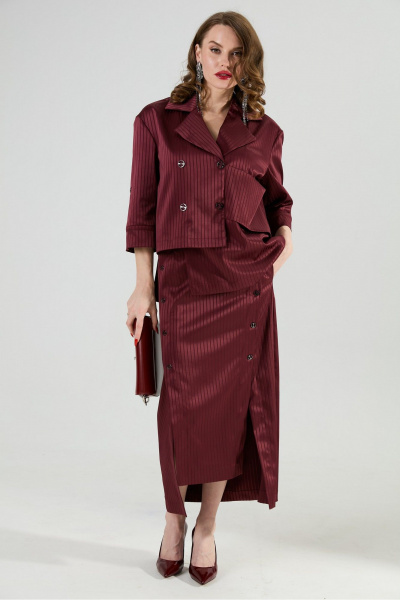 Жакет, юбка NikVa 972-5 бургунди_полоска - фото 1