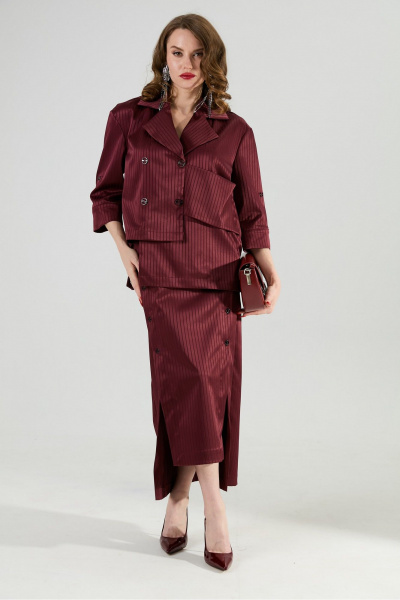 Жакет, юбка NikVa 972-5 бургунди_полоска - фото 2