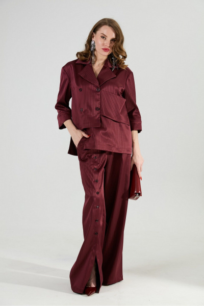 Брюки, жакет NikVa 979-5 бургунди_полоска - фото 9